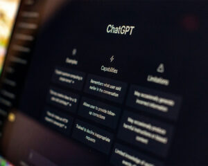 A laptop screen displaying ChatGPT, illustrating the use of AI tools for research, writing, or business support.