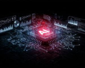 An abstract visual of data sources connected to AI systems, symbolising information processing and machine learning support.