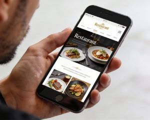 A smartphone screen displaying a restaurant’s official website, highlighting its online presence with menu, location, and business information available for customers.